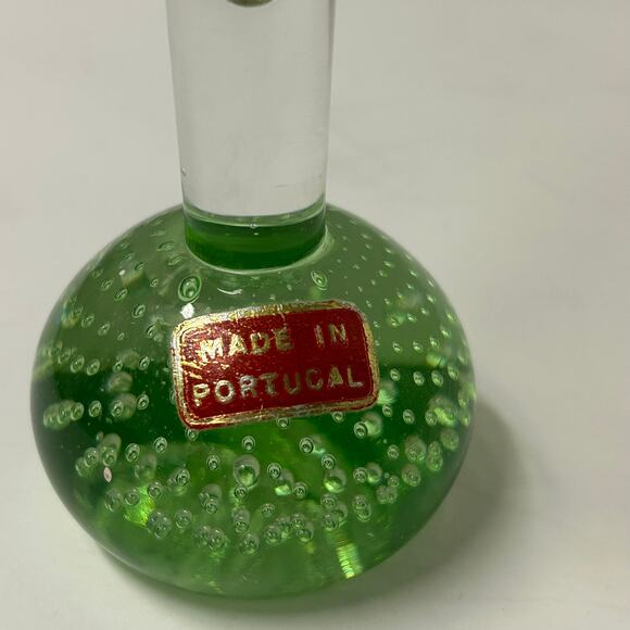 Vintage Green Glass Bullicante Bud Vase Made in Portugal - Picture 3 of 8